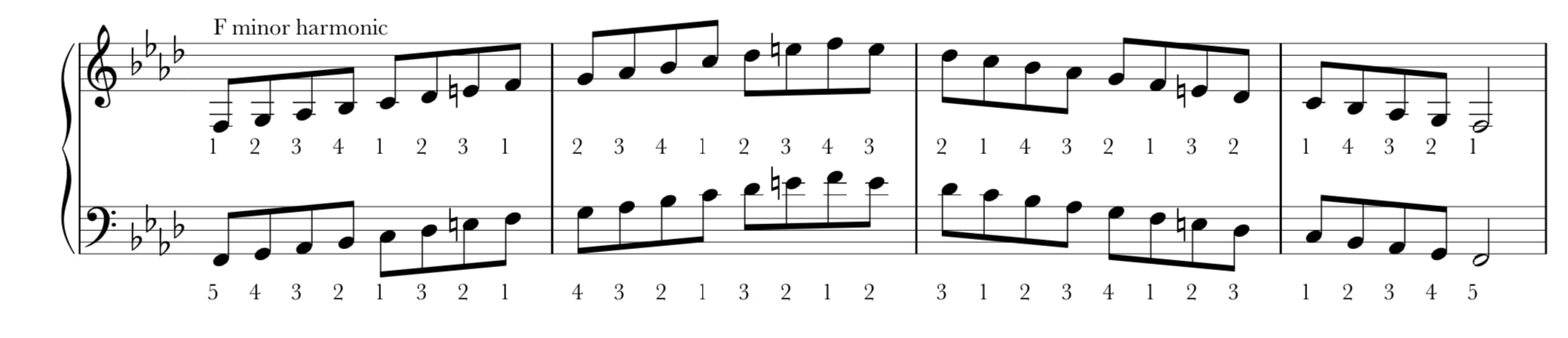e harmonic minor scale bass clef